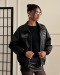Black Polo leather Bomber Jacket